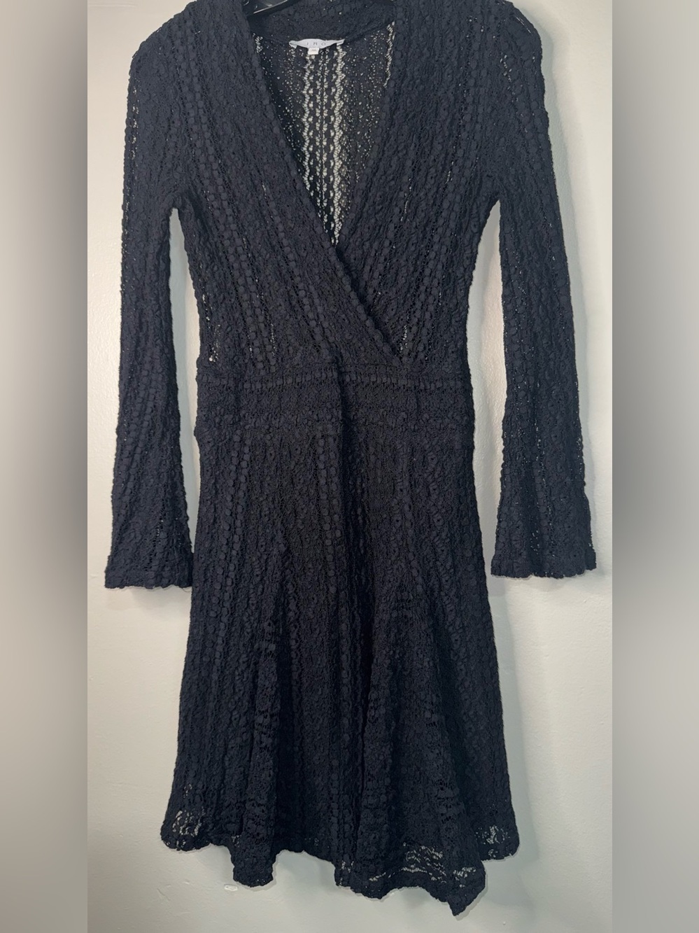 IRO Black Lace V-Neck Long Sleeve Fit-and-Flare Dress - Picture 16 of 16